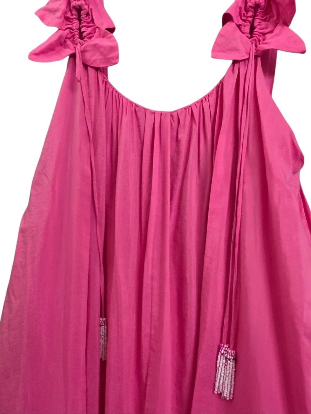 Farm Rio Hot Pink Resortwear Tassles Floral Straps Low Back Flowy Maxi Dress - Picture 9 of 16